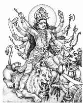 Goddess (Devi) Durga - Ma Durga (Mother Durga) riding her lion.