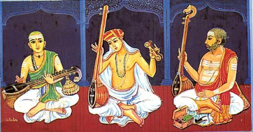 Saint Tyagaraja, Muthuswamy Dikshitar and Shyama Shastri -The Trinity of Carnatic music.